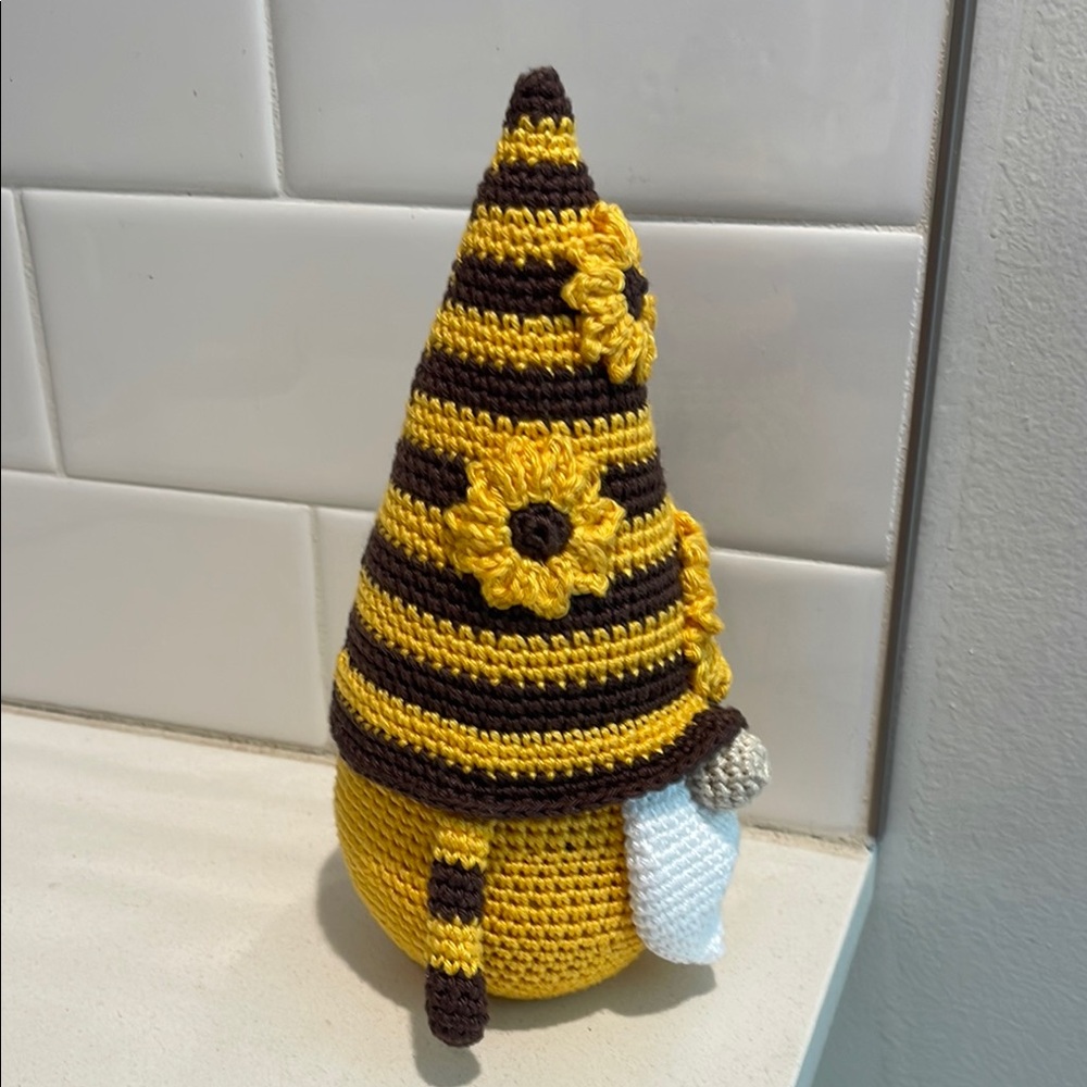 Handcrafted Sunflower Gnome Amigurumi Crochet Home Decor Flower Summer Sun - Picture 4 of 12
